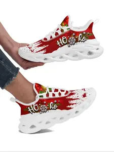 Women's Christmas Themed Lace Up Front Sock Sneakers, Casual Comfortable Breathable Sports Running Shoes, Female All-match Round Toe Shoes for Daily Wear, Fashionable Running Shoes, Sporty Running Shoes