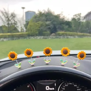 Sunflower Design Car Ornament, 5pcs Cute Car Dashboard Decoration, Car Interior Decoration Accessories for Women & Girls, Car Accessories, Car Trinkets