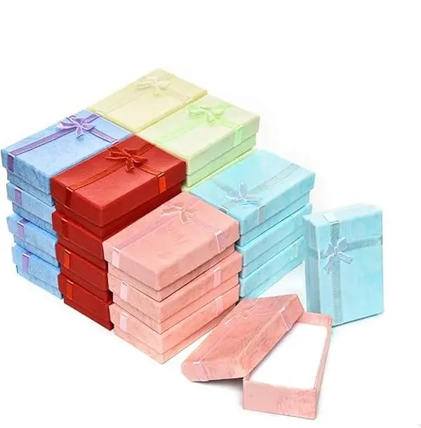 24pcs Cardboard Jewelry Gift Box Set - Tool Organizer Cases with Soft Velvet Pads, Ribbon-Tied Lids, 6 Assorted Colors - Ideal for Rings, Earrings - Perfect for Weddings, Birthdays, Decoration