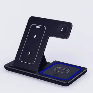 Foldable 3-in-1 Silicone Wireless Charging Station - Fast Charger Stand Dock for iPhone 17/16/15/14/13/12 Pro Max, iWatch 11, Airpods Pro 4/3, Smartphones, Cellphones & Electronic Devices