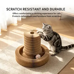 MojoPaw Magic Accordion Cat Scratcher Board with Bell Toy, Foldable & Durable Cat Scratching Post for Indoor Cats