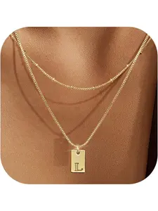 Layered Initial Necklaces for Women, Dainty 14K Plated Gold Necklace Waterproof, Personalized Name Engraved Pendant Letter Name Necklace Trendy Jewelry