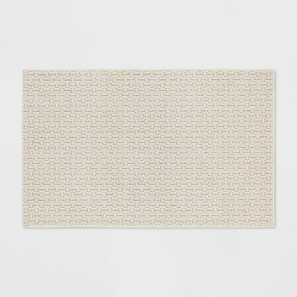 Threshold 2'6"x3'10" Tan Tufted Weave Accent Rug - Washable, Skid-Resistant, Low Pile Indoor Use Carpet for Home Interior, Machine Tufted