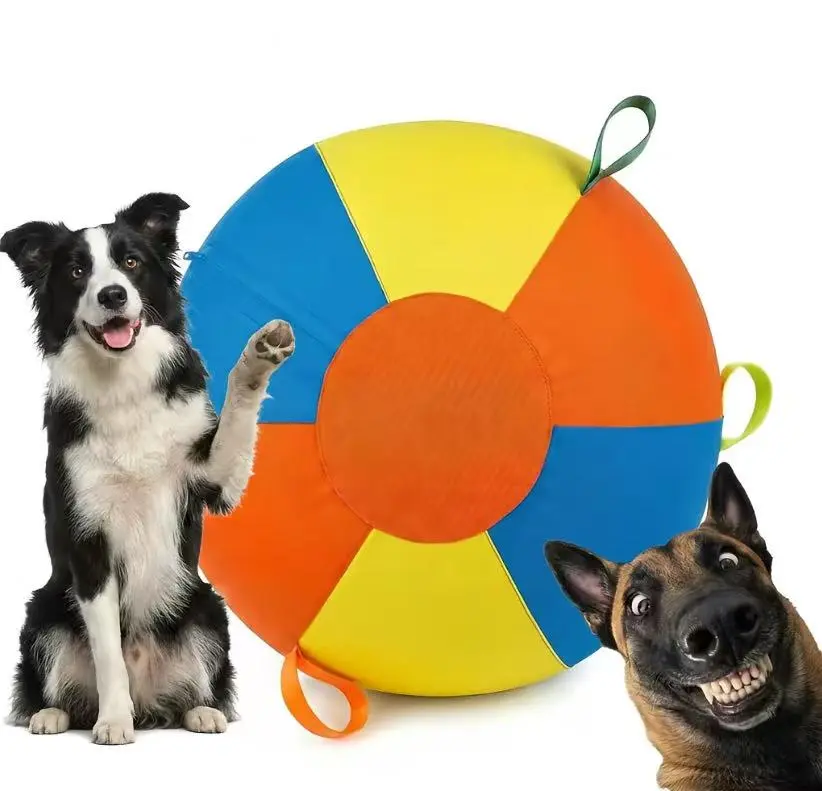 Interactive Dog Herding Ball Toy with Multi-Grab Handles, 3 Sizes, Reinforced Durable Cover & Included Pump for Outdoor Training & Play (Small, Medium, Large Dogs)