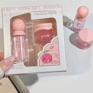 2pcs Lip Gloss and Lip Mask Set Moisturizing Lips Peach-flavored Makeup Set for Soft and Hydrated Lips