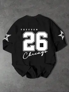 Men's Letter & Number Print Round Neck Tee, Regular Fit Casual Short Sleeve Crew Neck T-Shirt for Summer, Fashion Men's Top for Daily Wear, Fitness T Shirt