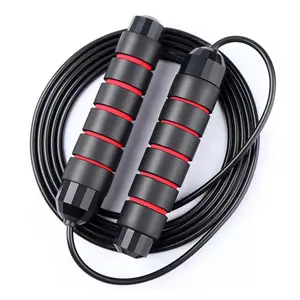 1 piece of 3m 5mm red black jump rope, non tangled fast jump rope with ball bearing, jump rope with foam handle, suitable for women, men and children, adjustable jump rope, used for daily fitness exercise and aerobic exercise, Exercise Equipment