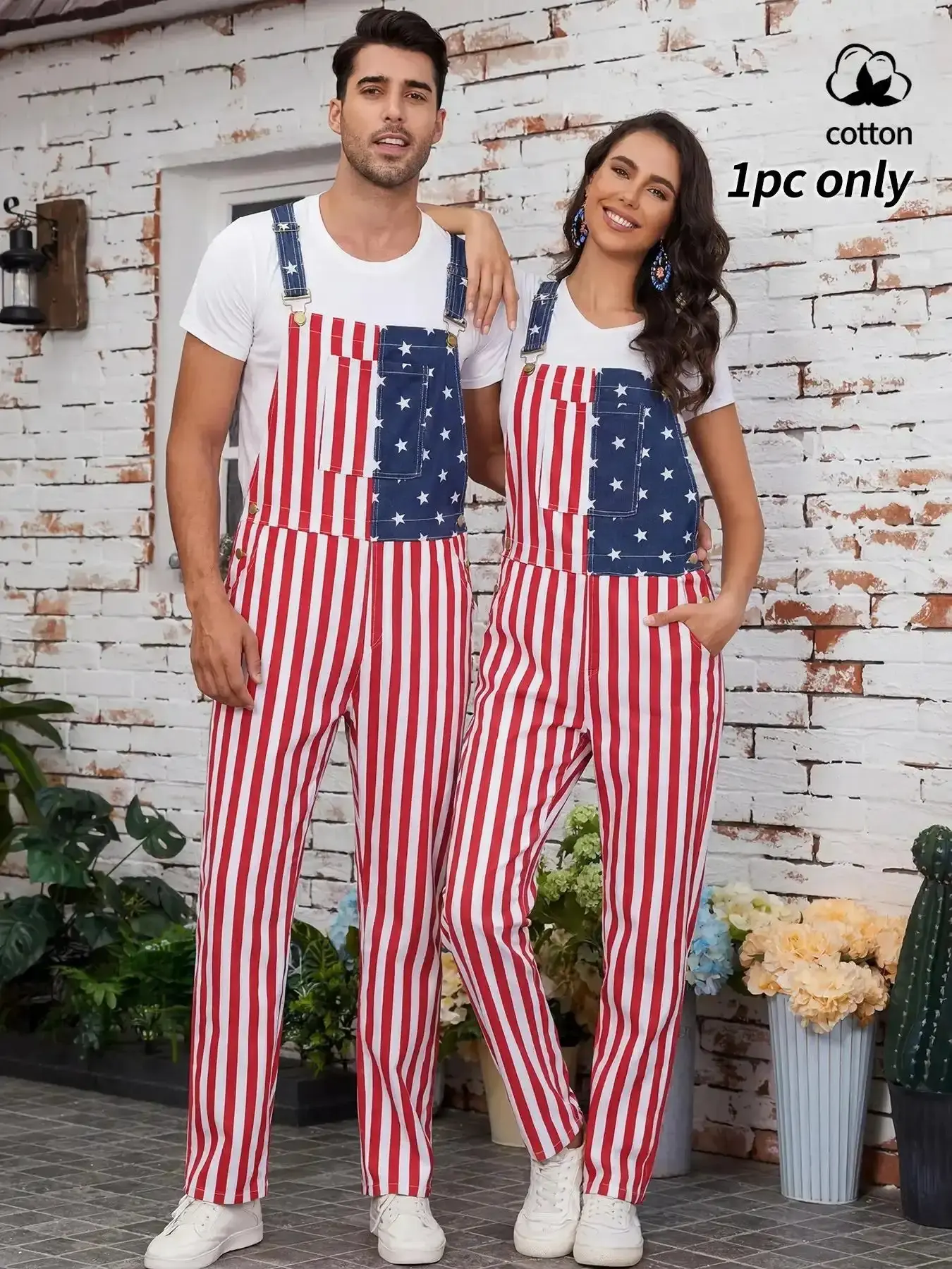Flag Print Overalls |   Unisex Independence Day Casual Outfit, Design, Gender-Neutral Style, Star-Spangled, wardrobe staple, essential piece, trendy style, everyday wear, must have item, wardrobe essential