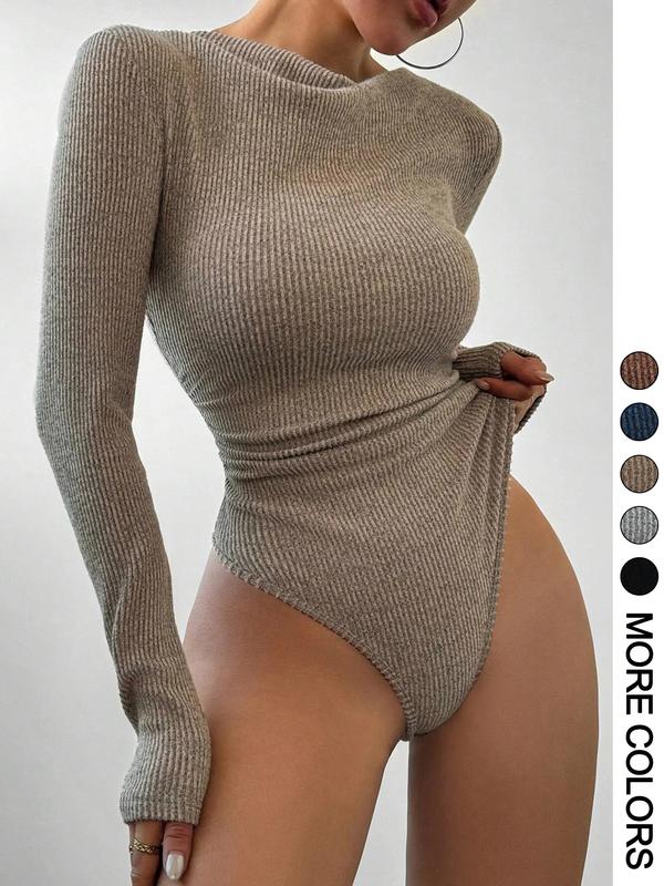 Women's Fall Winter Textured Knit Long Sleeve Romper Bodysuit, Sexy Slim-Fitting One-Piece, Plain Pattern, Moderate Fabric Thickness Women's Fall Winter Textured Knit Long Sleeve Romper Bodysuit, Sexy Slim-Fitting One-Piece, Plain Pattern, Moderate Fabric Thickness