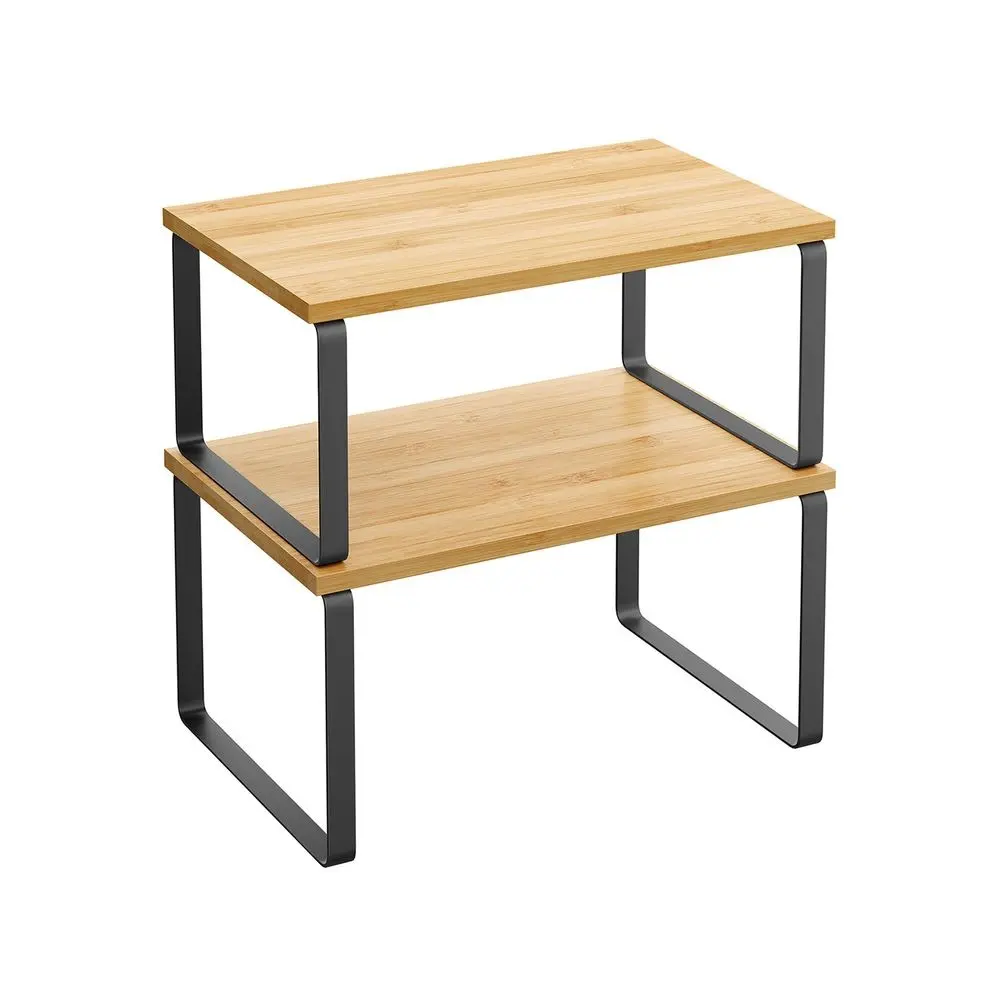 SONGMICS HOME Cabinet Organizer Shelf, Set of 2 Kitchen Counter Shelves, Kitchen Storage, Spice Rack, Stackable, Expandable, Metal and Engineered Wood