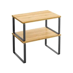 SONGMICS HOME Cabinet Organizer Shelf, Set of 2 Kitchen Counter Shelves, Kitchen Storage, Spice Rack, Stackable, Expandable, Metal and Engineered Wood