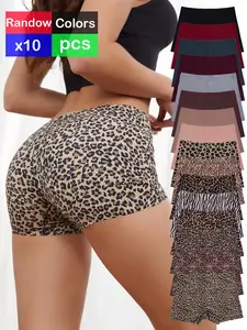 10-Pack Mid-Waist Leopard Print Women's Boxer Briefs Underwear, Lightweight Breathable Comfort, Seamless Fit, Ideal for Daily Wear & Sports