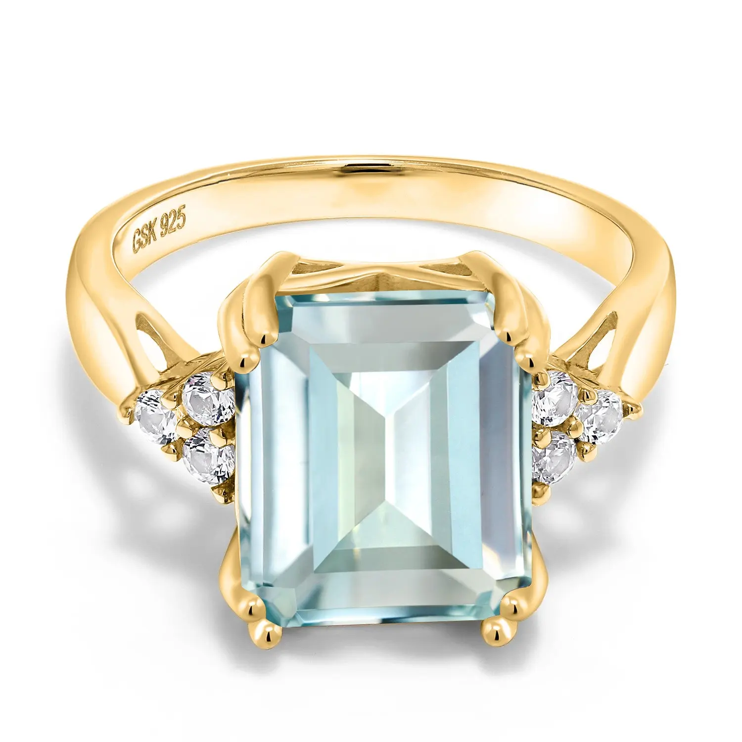 18K Yellow Gold Plated Silver 12X10MM Emerald Cut Gemstone Birthstone Ring | Wedding Engagement Anniversary Promise Ring For Women | Sizes 5-9