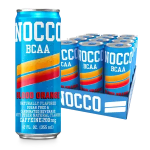 NOCCO Zero Sugar Energy Drink, Blood Orange - 12 Fl Oz (Pack of 12) - 200mg Caffeine, Sugar Free, BCAAs - Branched Chain Amino Acids, Carbonated & Low Cal, B Vitamins, Grab & Go Performance Beverage