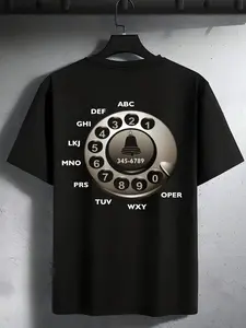 Retro Rotary Phone Dial Graphic Loose T-Shirt - Vintage Nostalgic Casual Tee