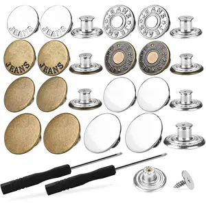 32 Sets Jeans Buttons Replacement, 17mm and 20mm No-Sew Removable Metal Buttons for Pants, Button for Sewing Metal Jeans, Contains 35 Rivets and 2 Screwdrivers in Storage Box