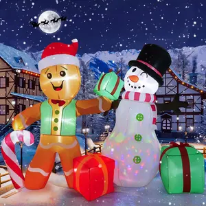 6 FT Christmas Decorations Outdoor Inflatables Gingerbread Man Snowman Blow Up Yard Decor, Outdoor Inflatables Decorations with Rotating LED Light for Garden Patio Lawn Holiday Party Xmas