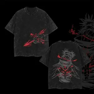 Vintage Washed Jujutsu Kaisen Satoru Gojo (Sealed Form) Graphic T-Shirt – Unisex Oversized Anime Streetwear Tee | Red Blood Splatter Dark Print Retro Black Tshirt for JJK Fans & Gothic Otaku Fashion Lovers