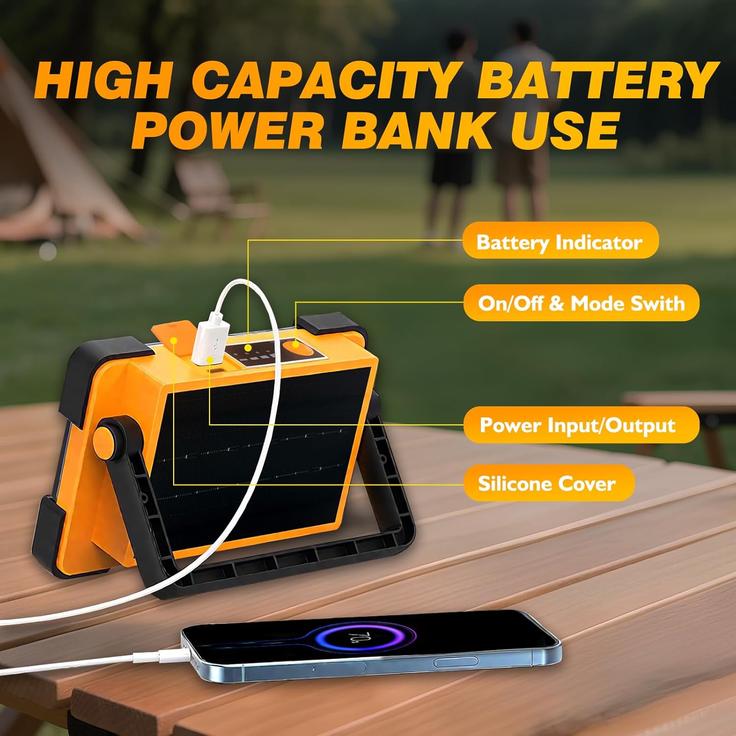 120W Solar Portable Flood Light, 144 LEDs IP66 Waterproof Work Light with Stand, 4 Modes for Construction Camping Fishing Car Repair 120W Solar Portable Flood Light, 144 LEDs IP66 Waterproof Work Light with Stand, 4 Modes for Construction Camping Fishing Car Repair