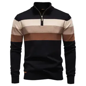 Menswear Longsleeve Cotton Top - Men's Stylish Colorblock Design, Zipper Closure Long Sleeve Shirts for Casual Fashion Wear