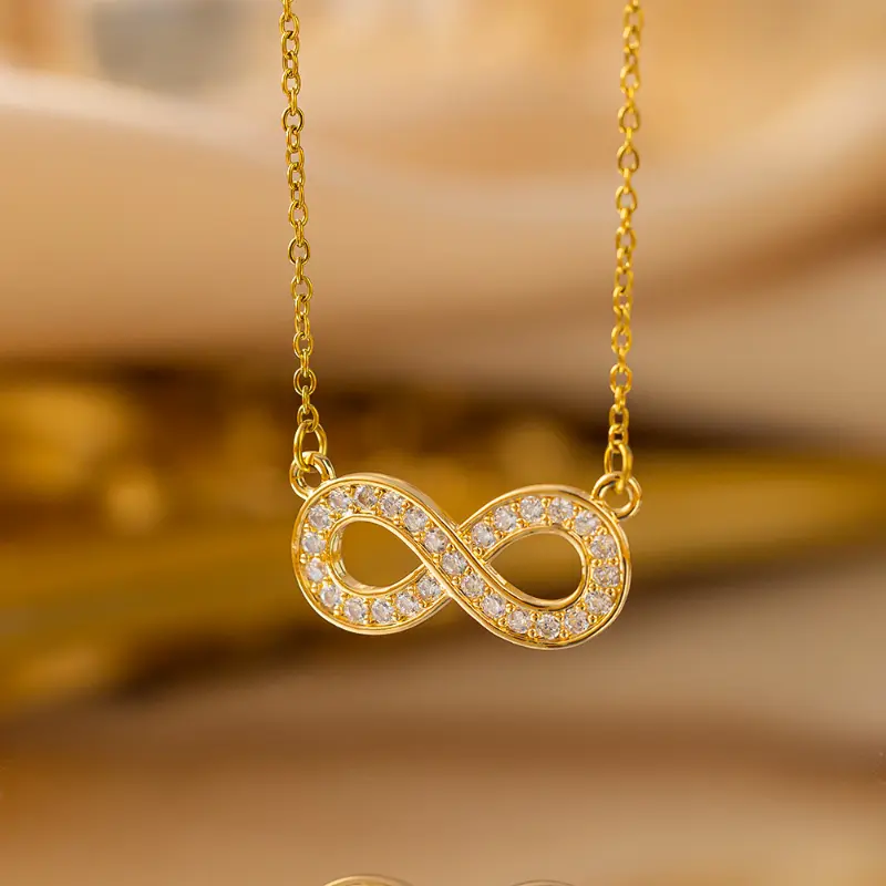 Women's Elegant Titanium Steel Infinity Pendant Necklace with Sparkling Synthetic Zirconia - Minimalist Costume Jewelry for Daily Wear & Parties