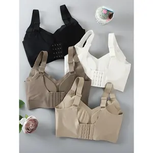 Women's Seamless Wireless Sports Bras 4-Pack, Soft Cup Medium Support, Striped Ribbed, Adjustable Straps, for Fitness Running Daily Wear