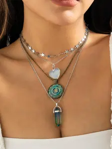 Boho Mystical Layered Necklace with Crystal & Celestial Charms | Festival & Gift for Her, Celestial Pendant Necklace