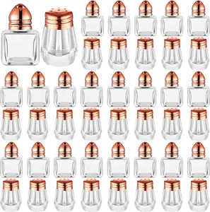 50 Set Mini Salt and Pepper Shakers Small Bulk Clear Individual Seasonings Tiny Spice Shakers for Wedding, 2 Styles (Rose Gold Lids)