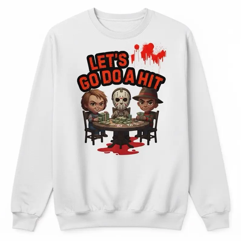 Horror Legends Halloween Sweatshirt – Jason, Freddy, Chucky Graphic Pullover – Spooky Season Scary Movie Villains Crewneck