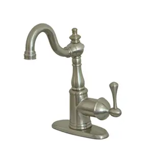 Kingston Brass  Single Lever Handle Bar Faucet With Cover Plate - Satin Nickel Finish