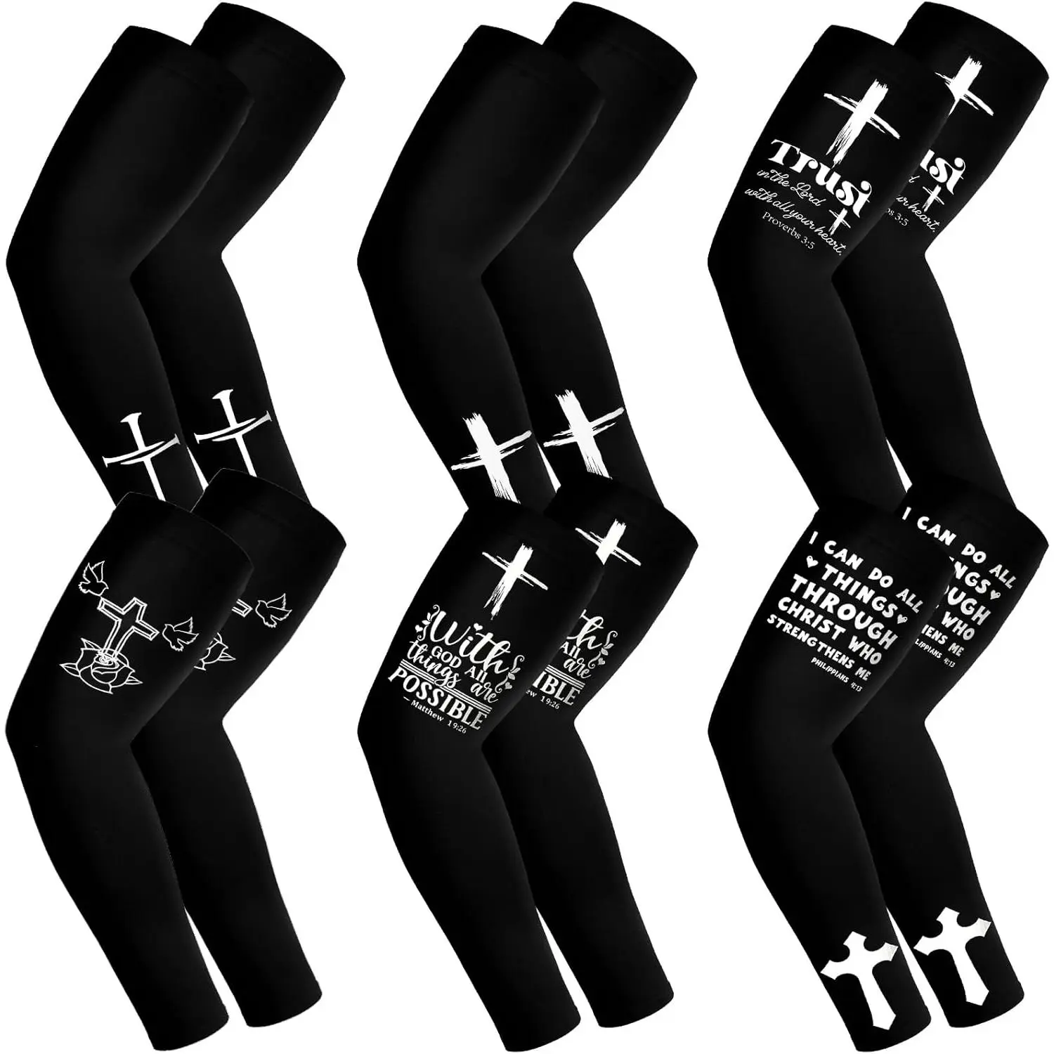 6 Pairs UV Sun Protection Football Arm Sleeves Cooling Faith Cross Arm Sleeves for Christian  Men Youth Yifanyou Sports