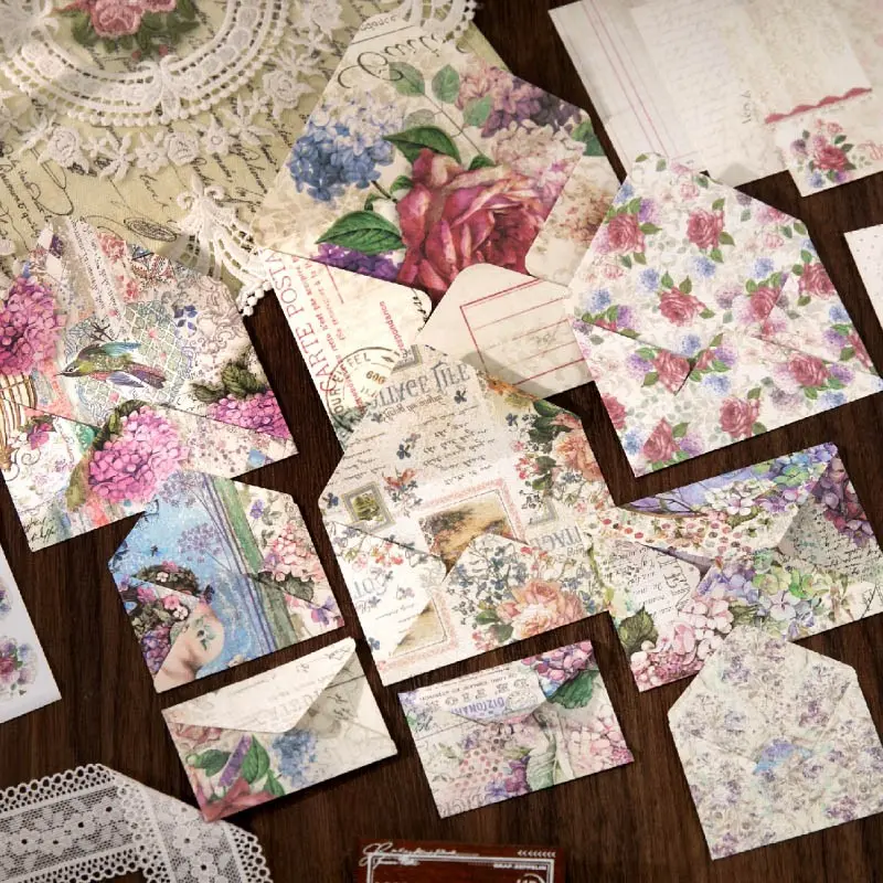 Vintage Envelopes for Scrapbooking, DIY Journal Decoration, 1 Pack of 16 Small Envelopes, Retro Island Series Decorative Base, Perfect for Handmade Projects, Vintage Floral Design, Mini