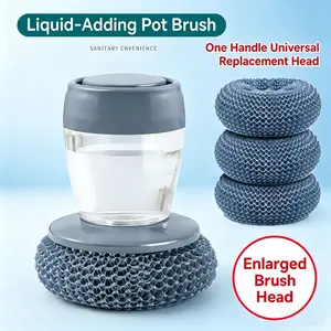 Automatic Liquid Dispensing Dish Brush Squeegee for Kitchen Non-Scratch Scrubber Pressurized Cleaning Brush for Pots Pans Dishes Home Cleaning Tool