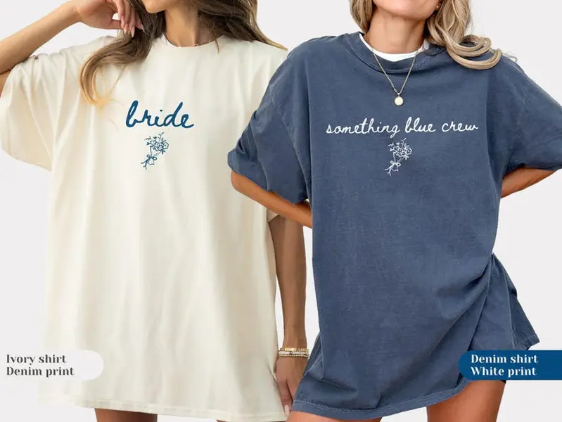 Bride Something Blue Crew Comfort Colors T-Shirt, Bridal Squad Matching Shirts, Bachelorette Weekend, Getting Ready Outfit, Bridesmaid Gifts, Bridesmaid Shirt, Bachelorette Party, Full Size, Full Color