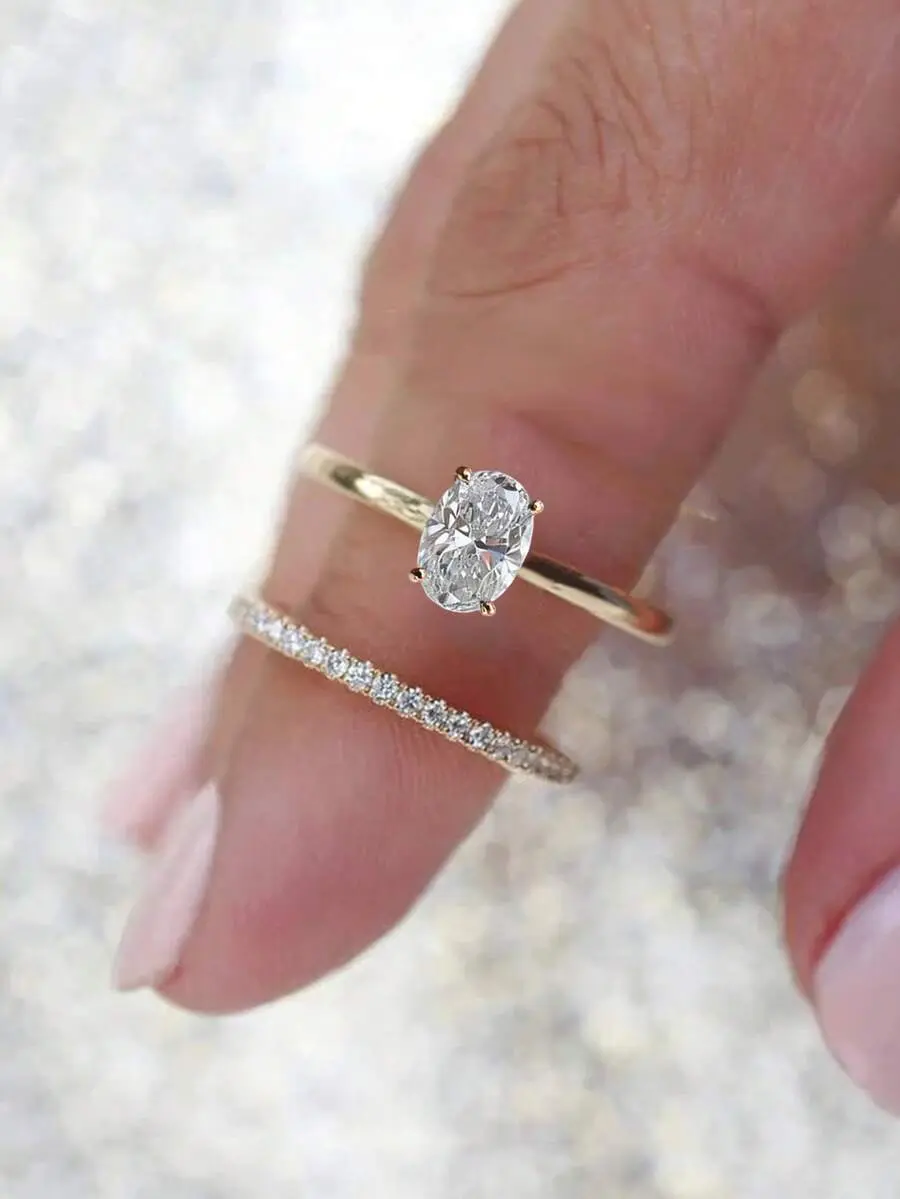 2PCS Ring Set – Shiny Oval Engagement, Wedding & Promise Rings for Women