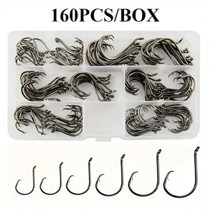 160pcs/box Circle Hooks Fishing Hooks 2X Strong Customized Offset Sport Circle Hooks Black High Carbon Steel Octopus Hook Corrosion Resistance Outdoor fishing