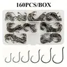 KLYVIONIS 160pcs/Box 2X Strong Black High Carbon Steel Octopus Circle Hooks - Corrosion Resistance, Customized Offset Point, Perfect Bend, 25 Size 1/0 Mixed Sizes, Fresh/Salt Water Terminal Tackle, Effortless Hooking, Long-Lasting Bass Fishing Gear