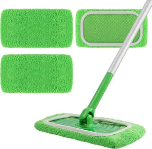 Reusable 100% Coral Fleece Mop Pads Compatible with Swiffer Sweeper, 3 Pack Wet and Dry Flat Cover, Washable Wet Pads Refill for Surface/Hardwood Floor Cleaning (Mop is Not Included)