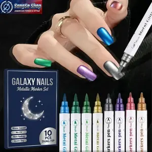 10-Color Dual-Tip 3D Nail Art Marker Set, Metallic Trendy Nail Drawing Pens, Quick-Dry Non-Trace Washable Graffiti Tools for DIY Manicure, Salon Use, Creative Nail Decoration Kit, Valentine & Birthday Gift, Random Packaging