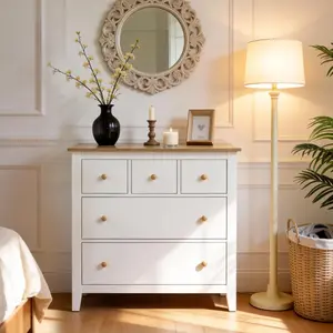 RoyalCraft L Large Nightstand, Modern Wood Bedside Table with Solid Wood Knobs, Accent Side Table for Bedroom, Living Room, Hallway, White