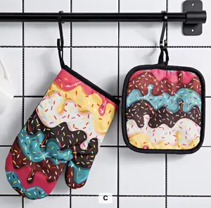 2Pcs Oven Mitts Pot Holders Sets Heat Resistant Kitchen Mittens Cooking Gloves