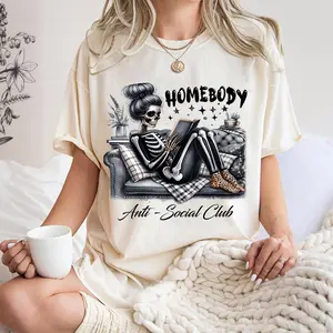 Anti-Social Club Tee for Women | Homebody Est. 2025 Graphic Shirt, Funny Skeleton Tshirt, Cool tee