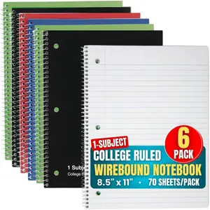 College Ruled Spiral Notebook 8x11, Spiral Notebook, 1-Subject Notebooks, Wirebound Spiral Notebooks, 70 Sheets (6 Pack) (Assorted Colors)
