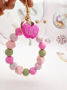 Cute Colorful Beaded Keychain, Apple & Letter Pattern Keychain for Women & Girls, Fashion Keychain for Bag, Car Key Decor, Trendy Cute Keychain