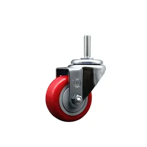 Service Caster SCC-TS20S314-PPUB-RED-58212 Polyurethane Swivel Threaded Stem Caster, Threaded Castors, with 3 x 1.25 in. Red Wheel, 0.63 in. Stem