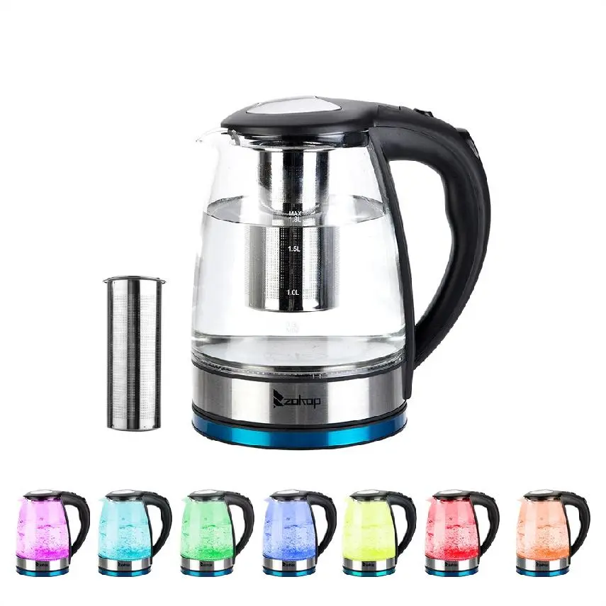 CalidoCasa 1.8L Electric Transparent Glass Water Boiler - Household & Kitchen Appliances, 110V 1200W, LED Lights, Auto Shut-Off, BPA-Free for Tea, Coffee