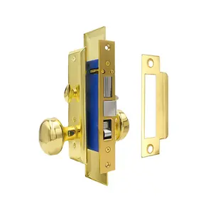 ECS HARDWARE Durable Heavy-Duty Mortise Doorknob Door Security Lock, US3 Polished Brass Model, 2-1/2" Backset Left-Handed Entrance Lock with 2 Keys