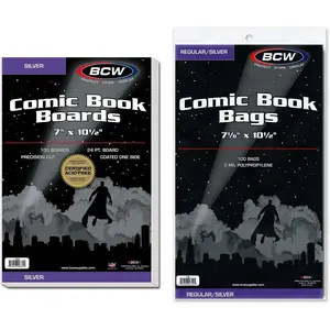 Silver Age Resealable Comic Bags and Boards Combo (100 Ct) 100 Backing Boards + 100 Resealable Comic Bags Archival Protection for Silver Age Comics