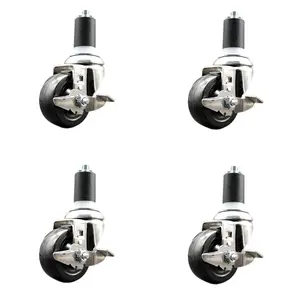 Service Caster SCC-SS316EX20S3514-HRS-TLB-112-4 Hard Rubber Swivel Stem Caster with 3.5 in. Caster Wheels, 1.5 in. Expanding Stems - 316 Stainless Steel Casters - Set of 4