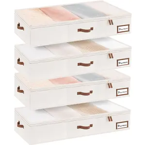 Set of 4 Under-Bed Storage Bags with Handles and Labels — Closet Organizers for Clothes, Blankets and Sweaters